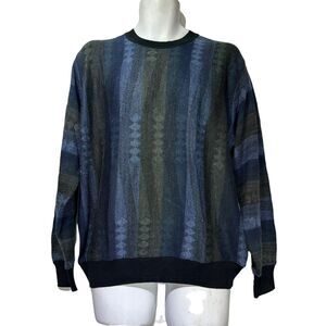 segreto blue gray stripe wool Crew Neck Long Sleeve sweater mens size M